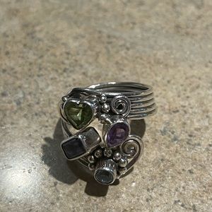 STERLING SILVER SIZE 7.75” RING WITH INSET GEM STONES!  A DELIGHTFUL SPARKLE!